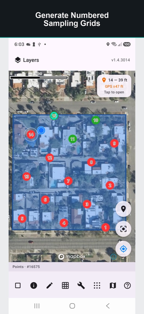 GoGIS generating numbered sampling grids on an Android phone