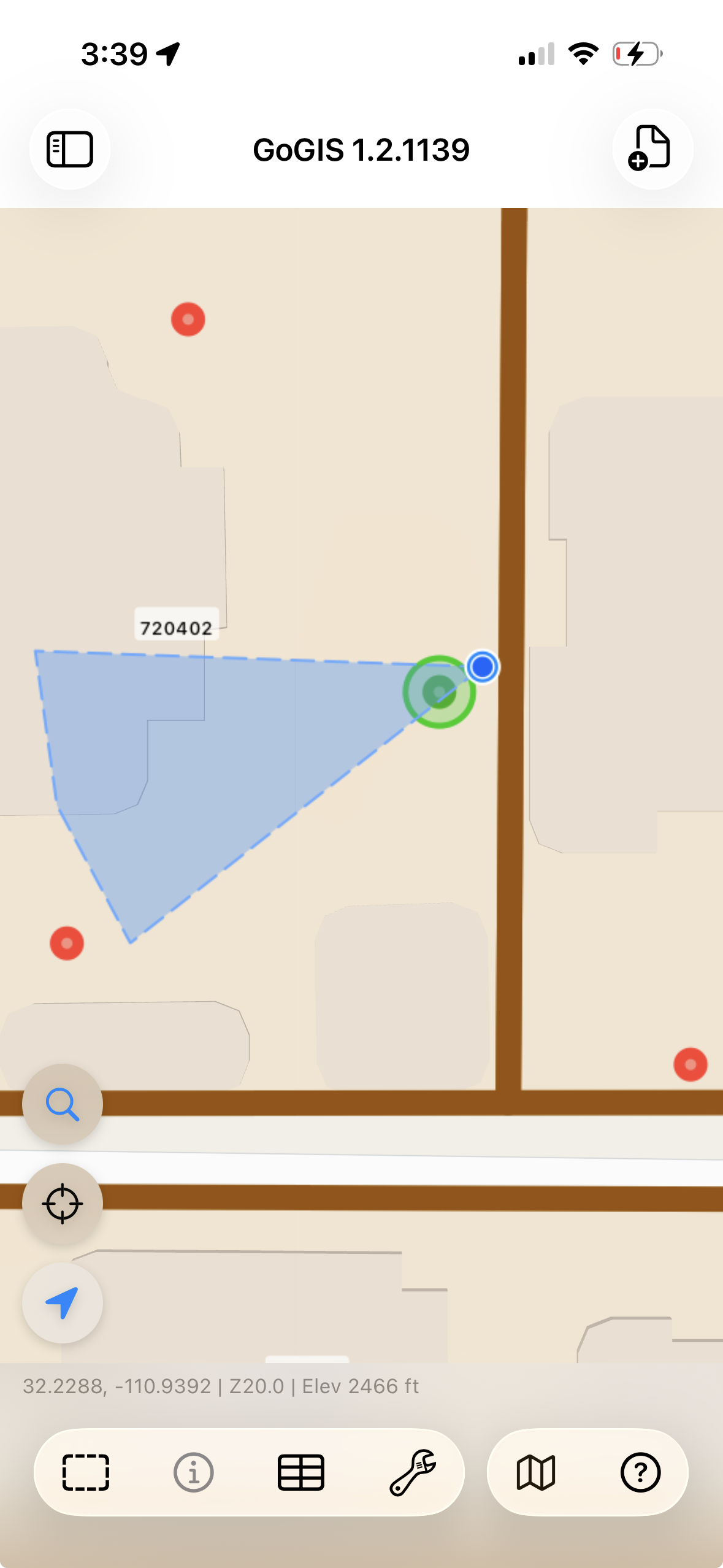 GPS proximity indicator turning green when close to a sample point