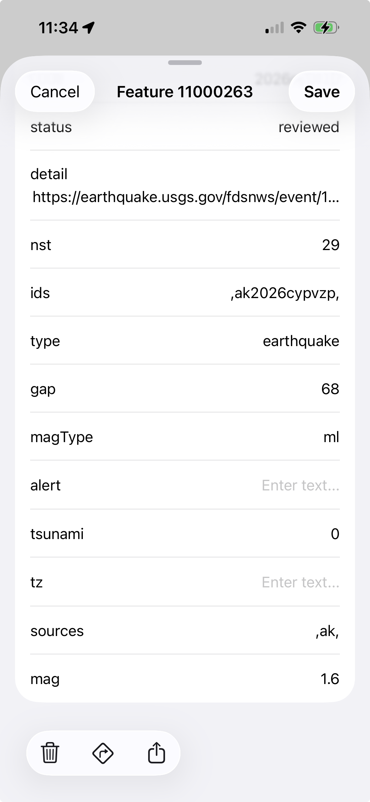 Tapping a feature to see its attribute values