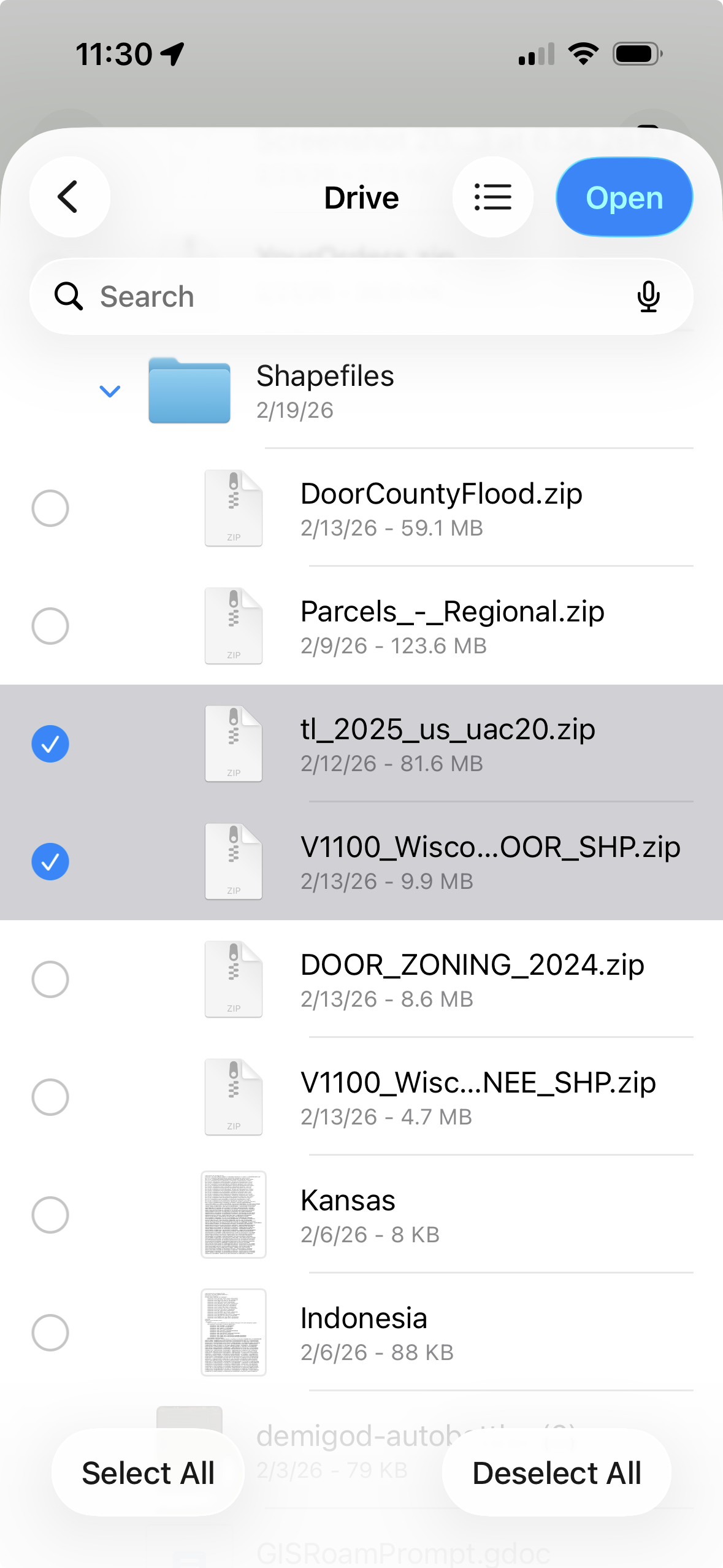 Importing a file into GoGIS using the Import button
