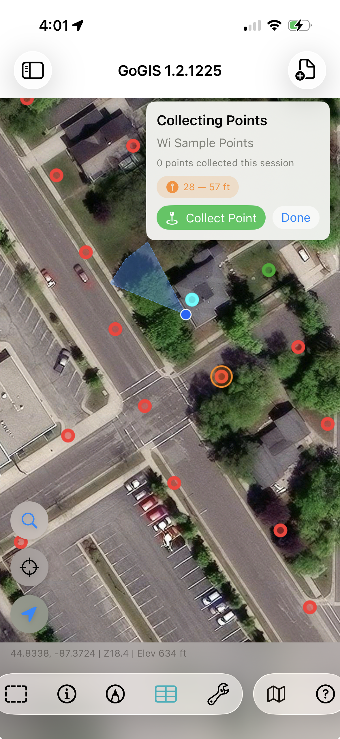 Collecting a GPS point in the field