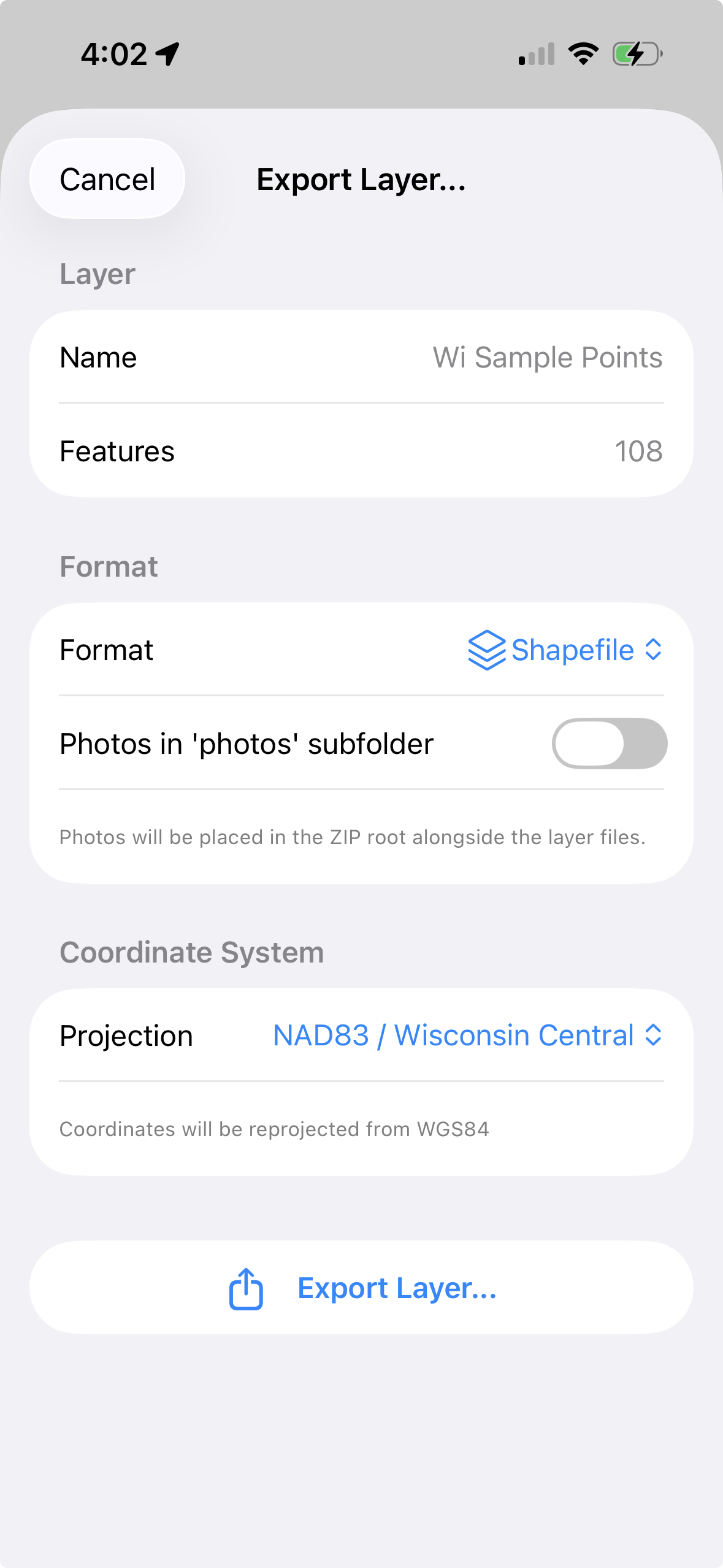 Exporting collected data as GeoJSON