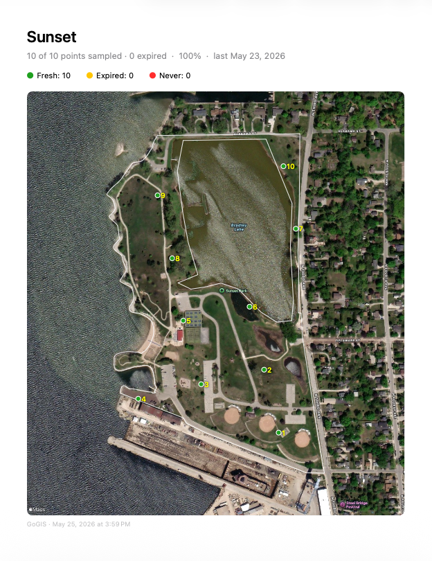 Soil sampling report overview page with field map and summary