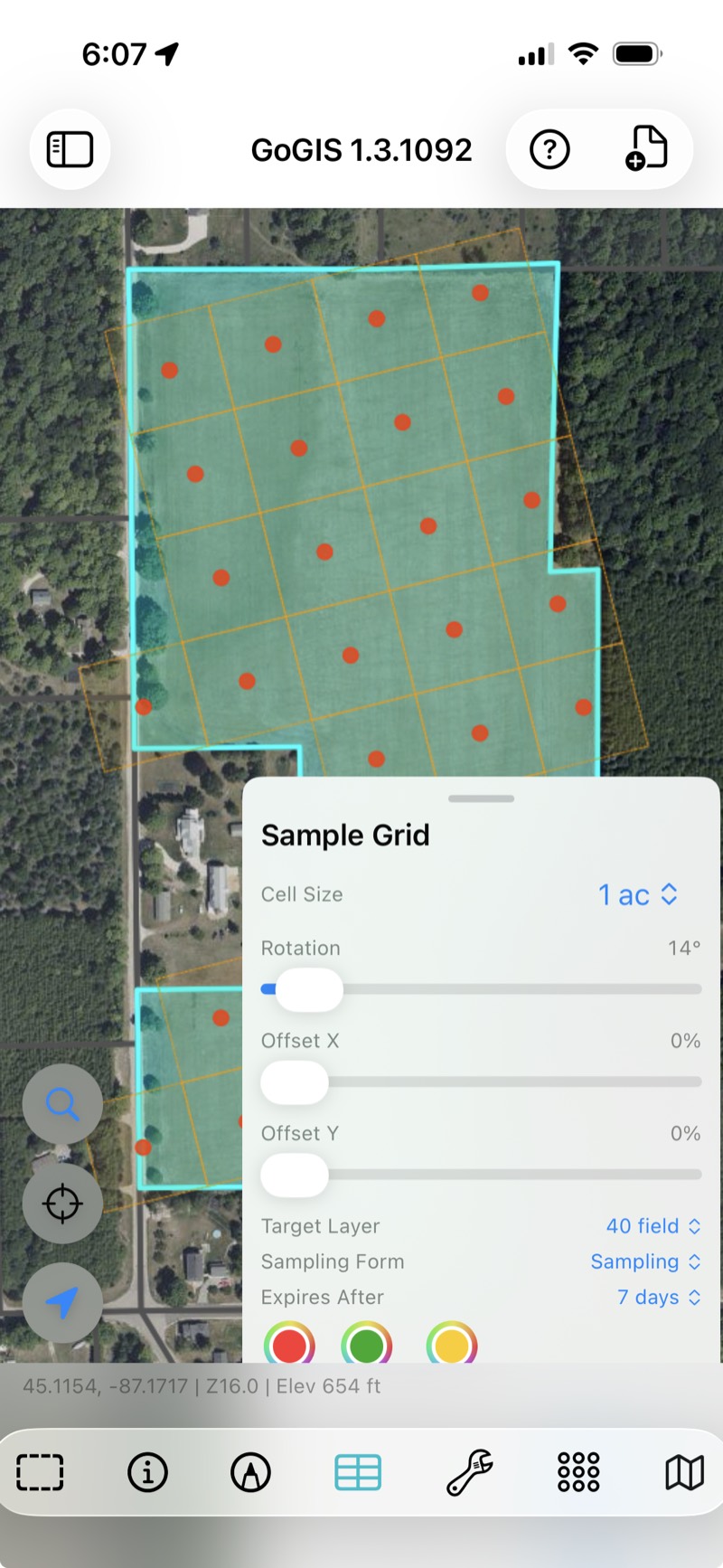 Sample grid generated inside a field on iPhone