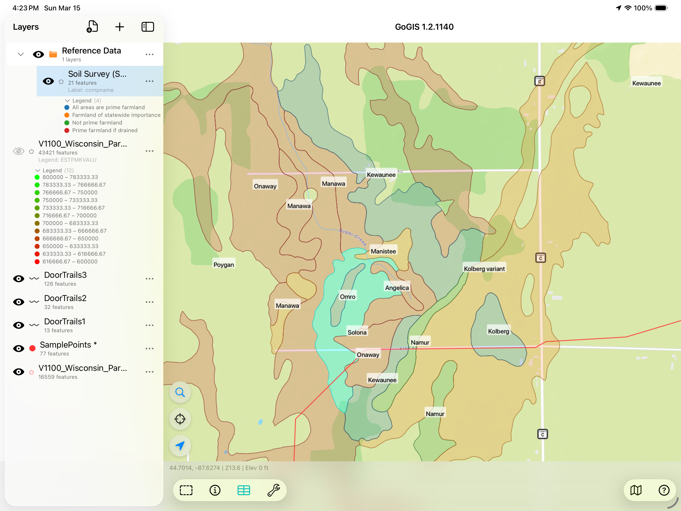 SSURGO-Bodendaten auf einem iPad in GoGIS angezeigt