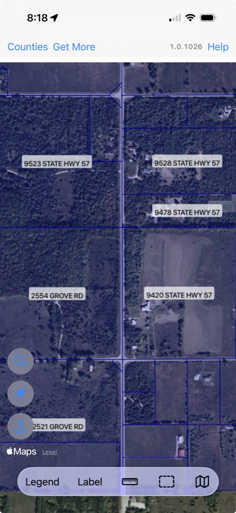 WI 2026 showing parcel boundaries and address labels over aerial imagery