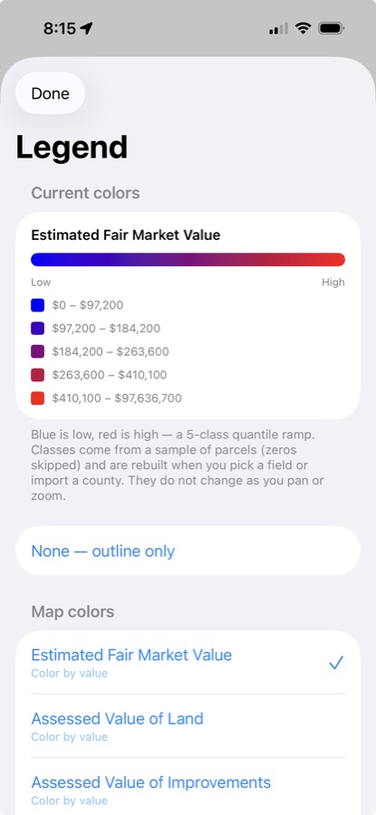 WI 2026 legend for estimated fair market value